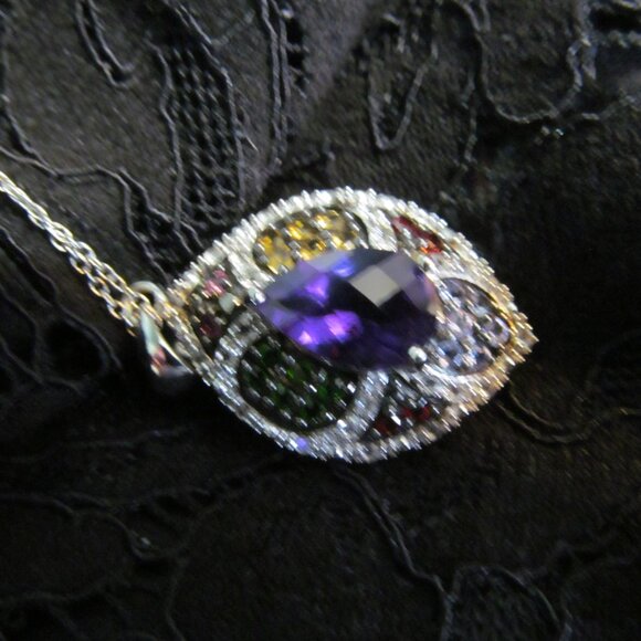 3.60 ctw Amethyst, Vermelho garnet, Bixbite ++ pendant & chain Silver New in Pkg - Picture 11 of 16